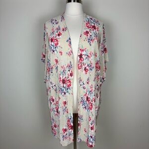 Frumos Plisse Pleated‎ Kimono Open Front Floral Size 3XL Shimmery Long Length